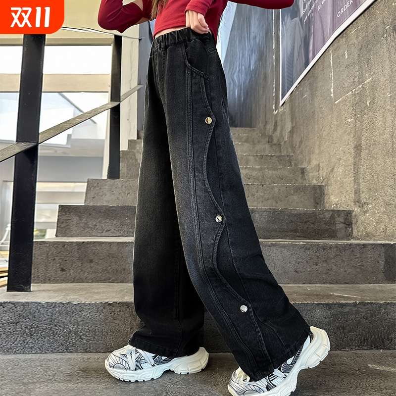 女童牛仔裤春秋款2025新款大童女孩洋气秋装休闲直筒裤儿童裤子潮