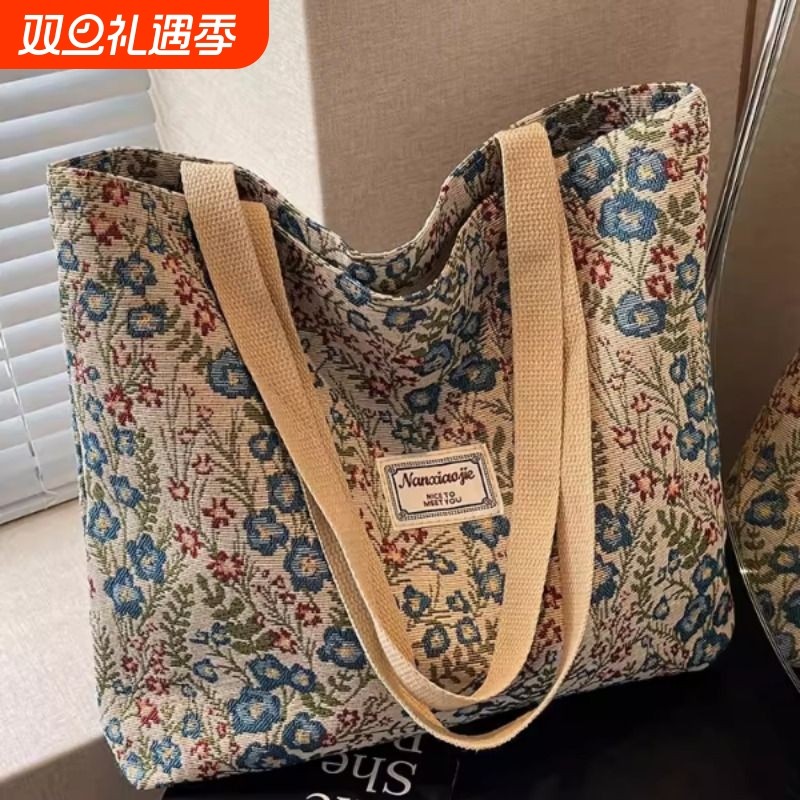 大容量帆布包包2025新款潮时尚百搭单肩手提袋子ins学生上课包