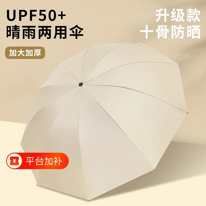 加固雨伞防晒防紫外线太阳伞女加大加厚折叠男黑胶晴雨两用手动伞
