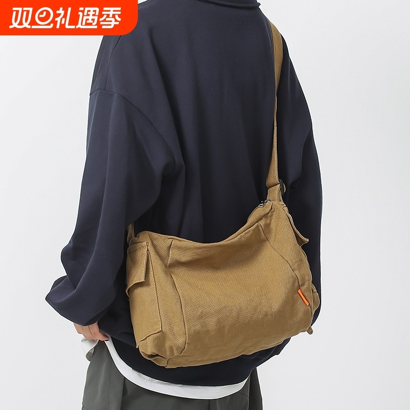 单肩包男日系2024新款休闲帆布斜挎包ins潮牌挎包学生背包邮差