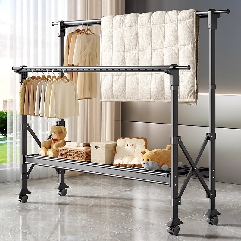 晾衣架室内家用落地折叠伸缩凉衣服架子阳台户外挂衣杆晒被子卧室
