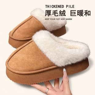 雪地靴棉拖鞋女2025新款冬季加绒加厚厚底保暖包头黑色毛绒鞋子