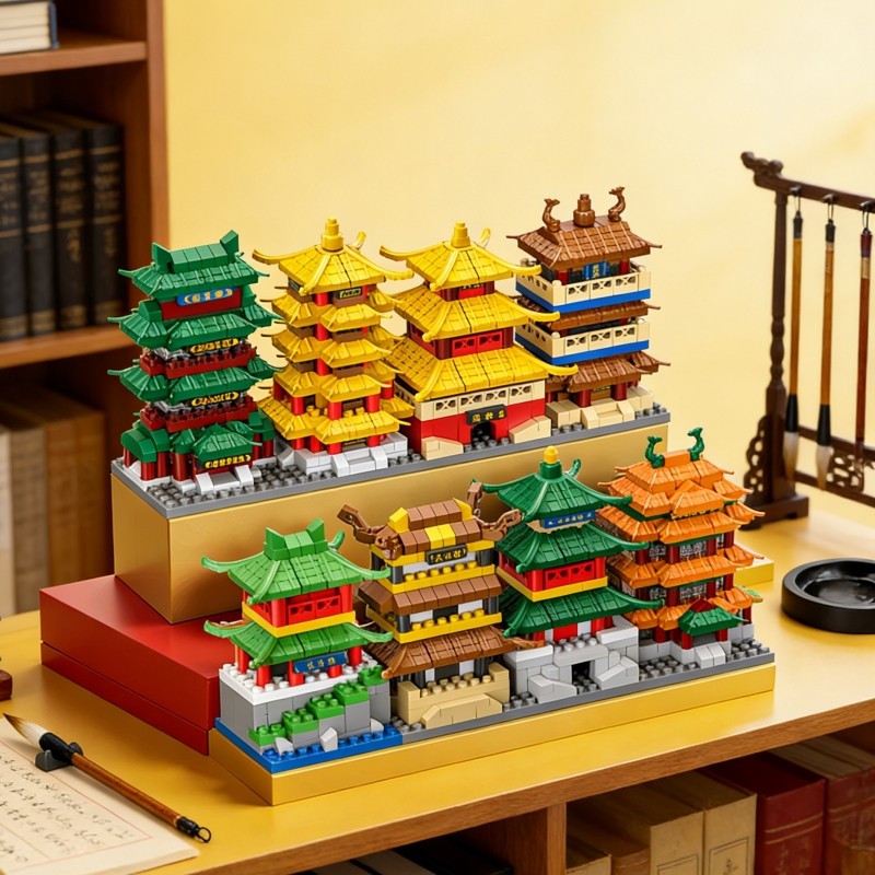 兼容乐高滕王阁积木中国风黄鹤楼儿童3d立体拼图建筑男孩拼装玩具