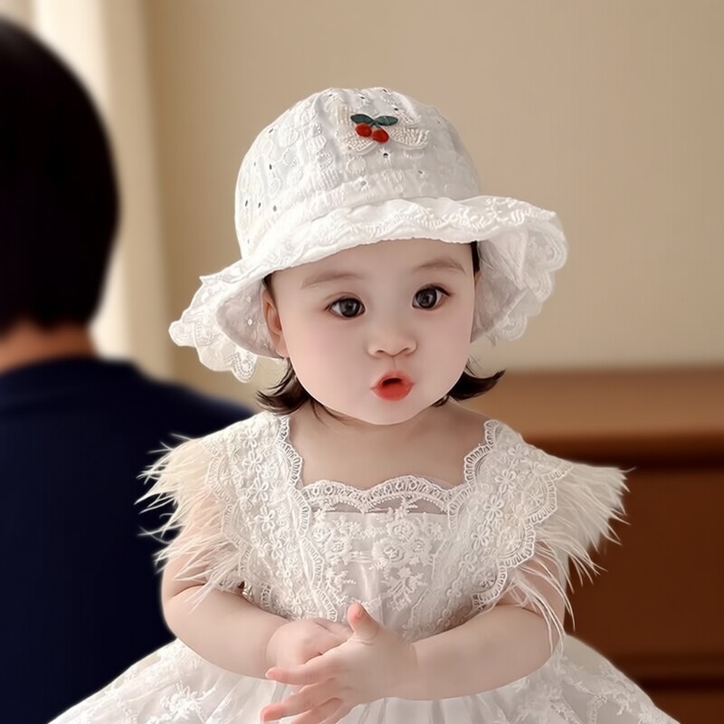 婴儿帽子春夏季薄款韩版可爱蕾丝边公主帽女宝宝遮阳防晒小童盆帽