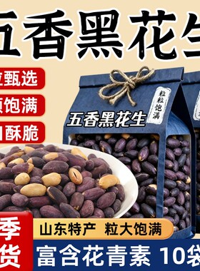 正宗山东黑皮五香黑花生米特产富硒黑花生网红烤熟休闲零食下酒菜