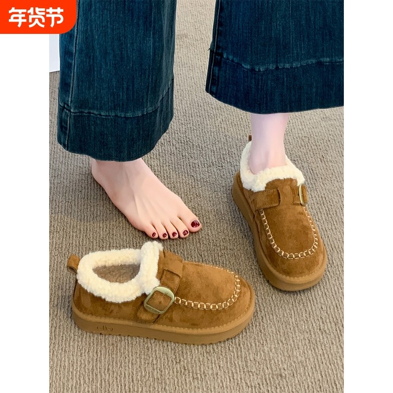 厚底加绒豆豆勃肯鞋女毛毛雪地靴2025新款冬季一脚蹬低帮保暖棉鞋,女鞋,时尚雪地靴,淘宝优惠券,粉丝福利购,淘宝优惠卷