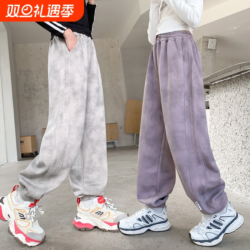 女童加绒裤子冬装儿童运动长裤2025新款女孩中大童秋冬季休闲卫裤