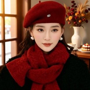 韩版气质保暖贝雷帽子女秋冬季毛呢时尚定型显脸小画家帽蓓蕾帽