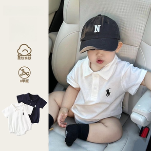 男宝宝衣服夏日polo衫 婴儿连体衣夏薄款 男童小月龄哈衣百天满月服