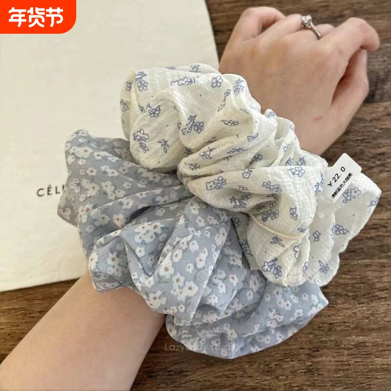 淡淡的蓝灰色 清新俏皮小雏菊头花 丸子头马尾洋气发圈大肠圈发圈