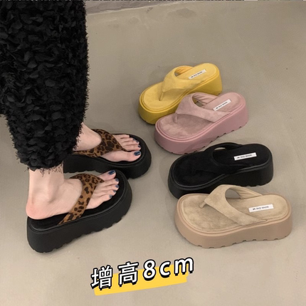 沙滩厚底夹脚人字拖女高跟凉拖鞋女夏季外穿2025新款松糕夹趾凉鞋
