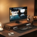 加宽台式 电脑显示器增高架usb扩展充电笔记本屏幕支撑架电竞桌面抬高办公工位收纳置物金属折叠底座