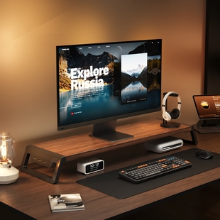 加宽台式电脑显示器增高架usb扩展充电笔记本屏幕支撑架电竞桌面抬高办公工位收纳置物金属折叠底座