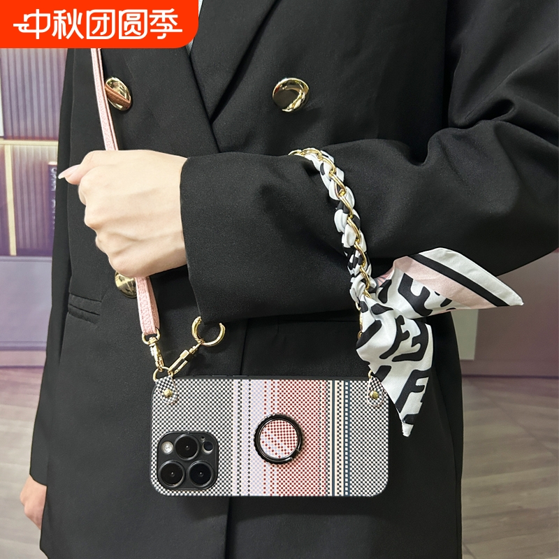 适用三星S25Ultra手机壳S24FE旋转S23+支架S22PLUS斜跨挂绳S24U手提链商务时尚S25EDGE凯夫拉S23ef防摔保护套
