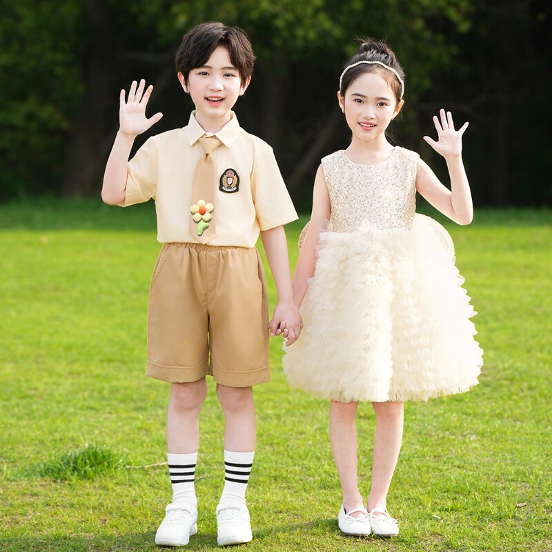 六一儿童合唱演出服女童蓬蓬裙小学生班服朗诵幼儿园毕业表演服装