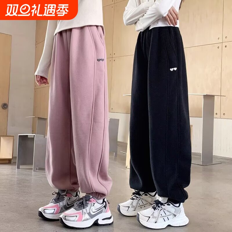 女童裤子春秋季新款儿童运动卫裤黑色中大童长裤粉色胖孩秋冬加绒