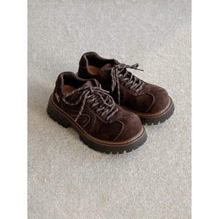 小个子复古皮鞋 时尚 秋冬厚底增高休闲鞋 女款 潮 百搭棕色大头德比鞋