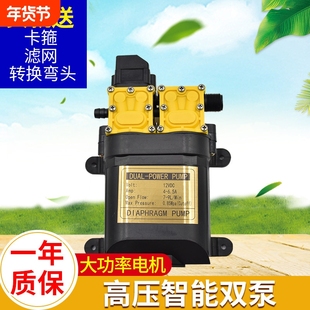 12V农用电动喷雾器水泵隔膜泵智能双泵高压自吸泵大功率马达电机