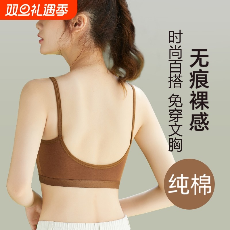 内衣女薄款抹胸背心文胸罩大胸显美背聚拢防下垂学生运动纯棉固定