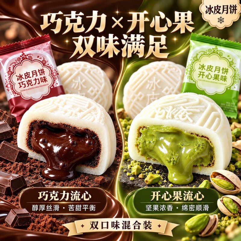 爆浆大福冰皮月饼巧克力味流心月饼礼盒2026中秋送礼零食小吃食品