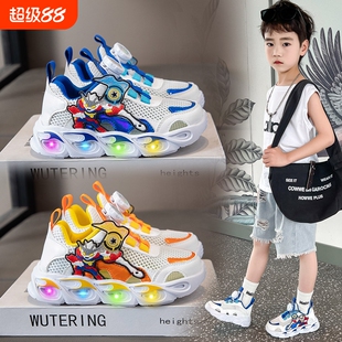 网面儿童鞋子男童带灯春夏2026新款透气运动鞋亮灯发光老爹鞋男孩