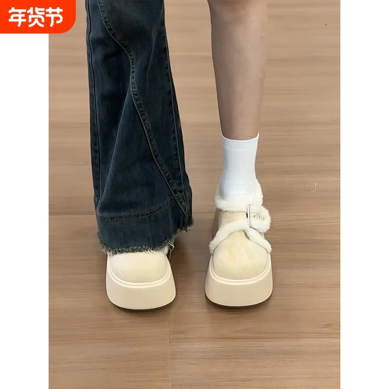 加绒松糕厚底勃肯棉鞋女冬季外穿2025新款小个子复古保暖毛毛鞋子,女鞋,时尚雪地靴,淘宝优惠券,粉丝福利购,淘宝优惠卷