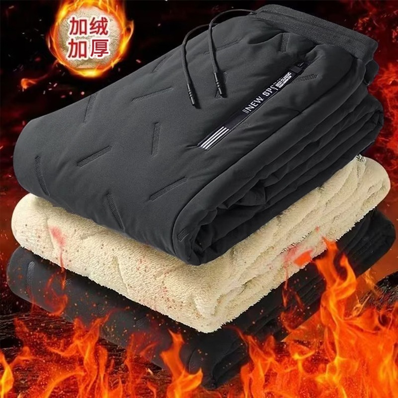 休闲裤加绒加厚保暖裤外穿卫裤男装羊羔绒裤子大码冬季裤男士防水