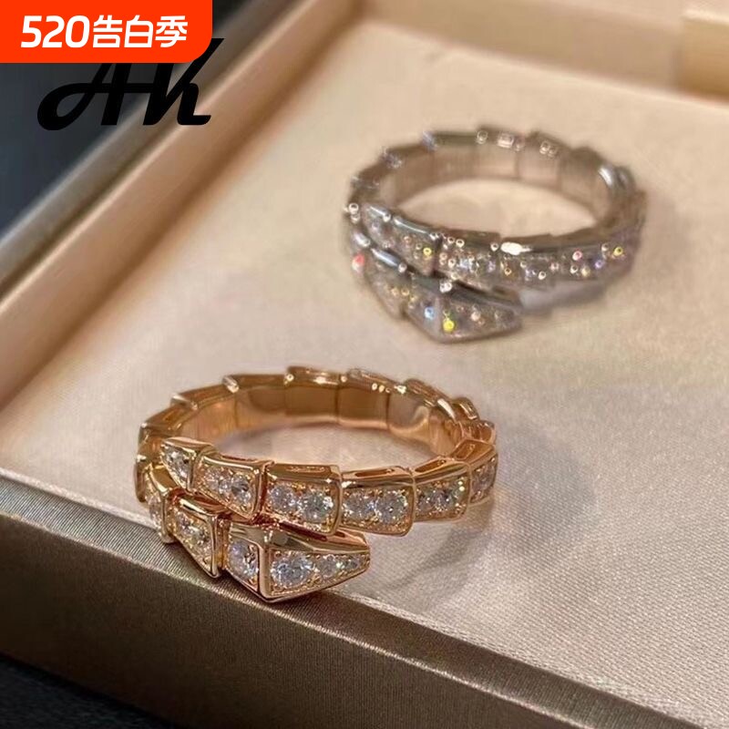 蛇形戒指女莫桑钻蛇骨指环食指精工求婚戒时尚首饰新款潮黄金