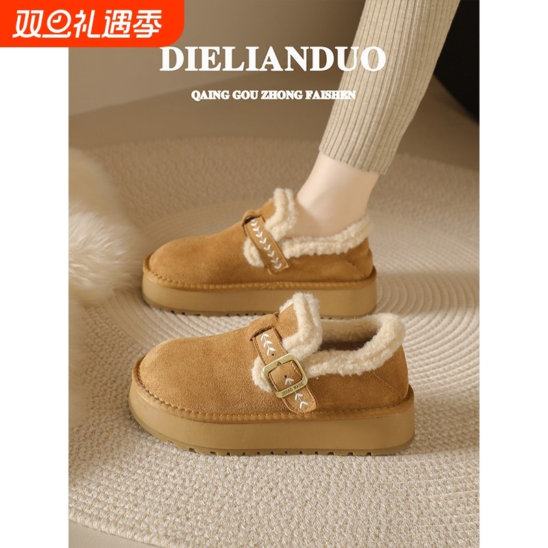 厚底加绒勃肯鞋女款2025新款冬季加厚保暖全包博肯毛毛棉鞋子羊毛