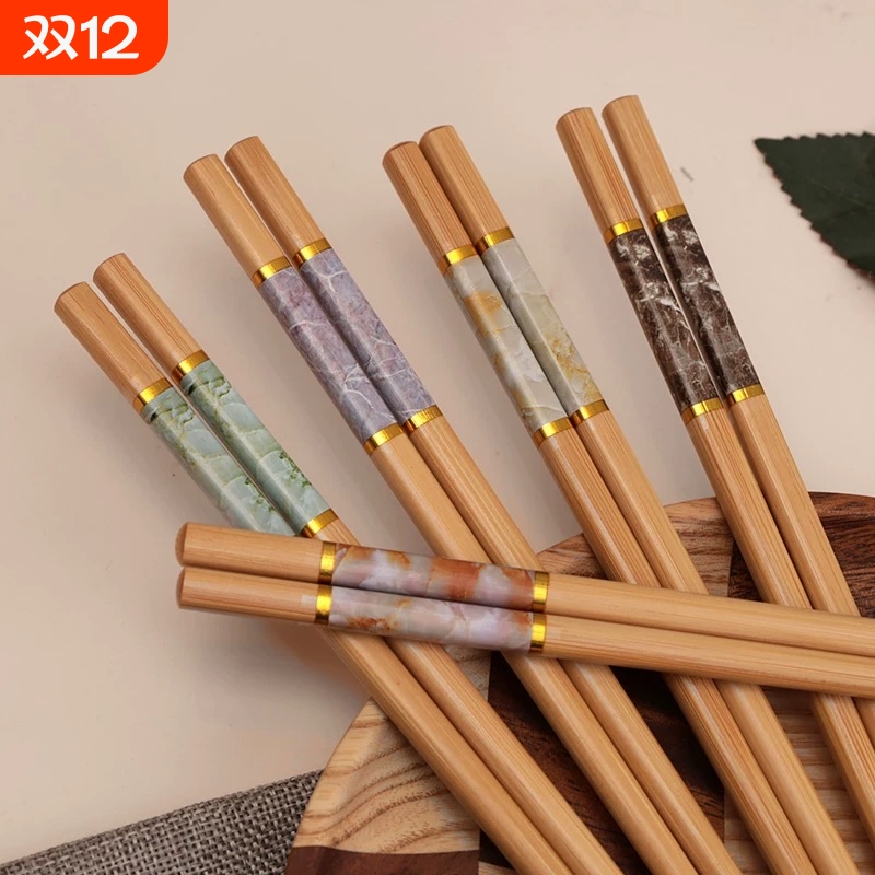 健康楠竹筷子家用高档5-10双装成人防霉防滑竹木筷子家庭装分餐筷
