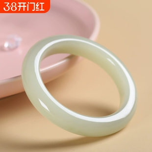 爆款新疆羊脂玉白镯和田玉同款女镯子晴水圆条白玉晴水手镯仿女款