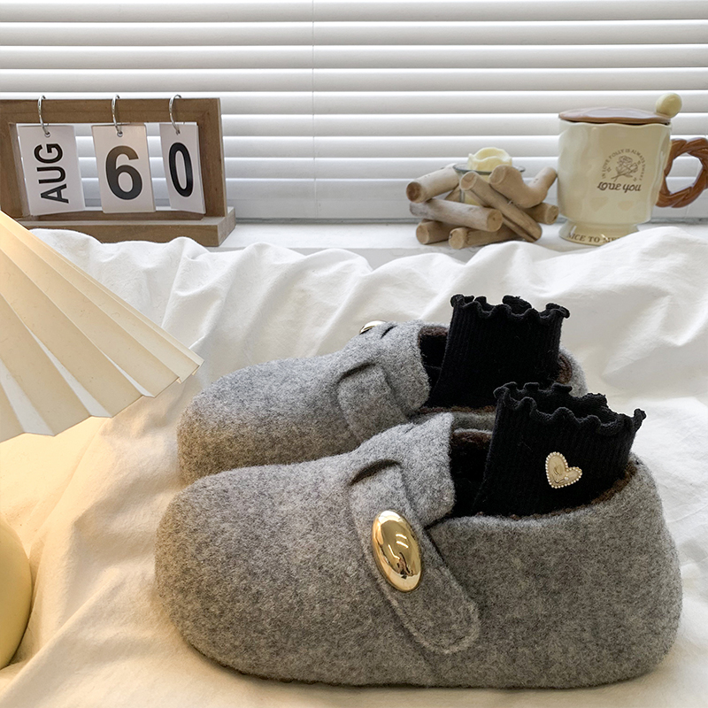 内增高厚底灰色毛呢勃肯鞋女2025秋冬新款加绒保暖棉鞋懒人雪地靴