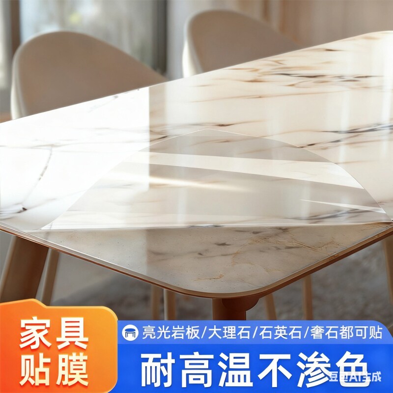 餐桌贴膜防烫岩板大理石桌面家具耐高温茶几石英石奢石透明保护膜