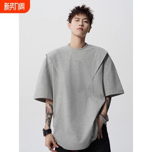设计感宽松体恤黑色灰色 高街解构套头衫 剪裁短袖 T恤男女春夏美式