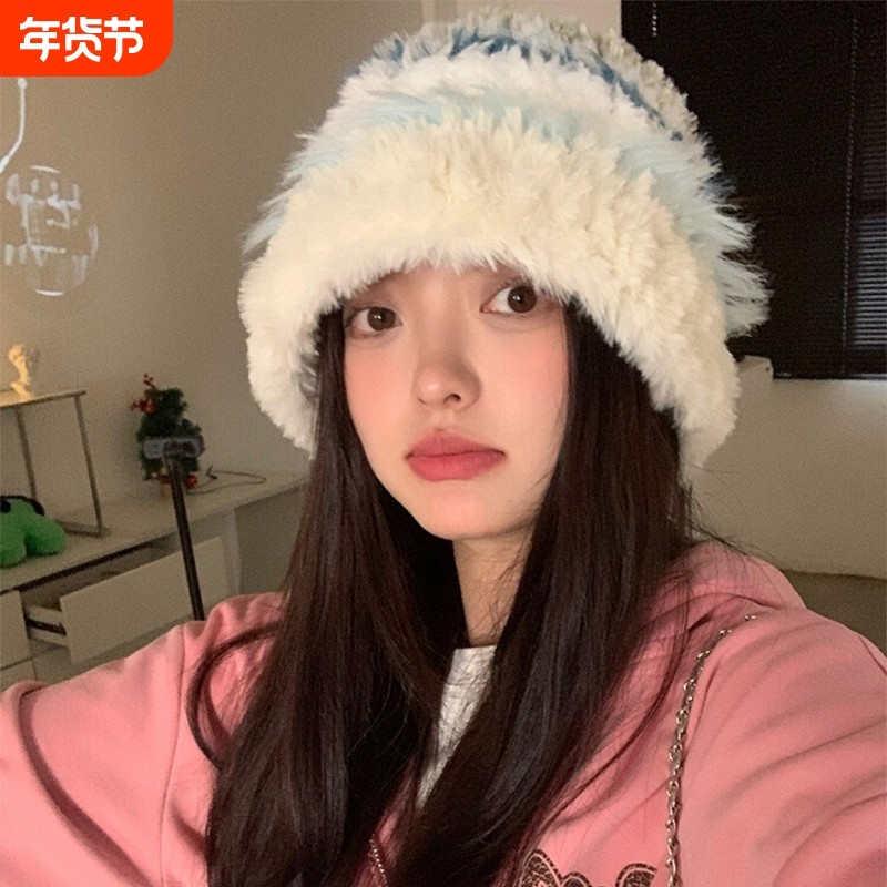 日系毛绒渔夫帽子女秋冬季显脸小彩色兔毛针织帽大头围保暖毛线帽,服饰配件/皮带/帽子/围巾,帽子,淘宝优惠券,粉丝福利购,淘宝优惠卷