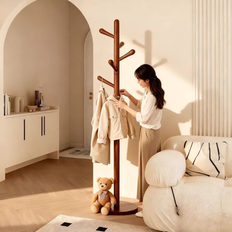 实木衣架落地衣帽架卧室家用立式室内客厅杆架子新款挂钩收纳树杈