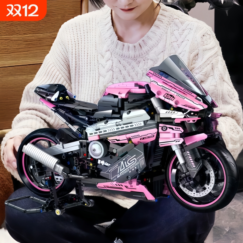 新款宝马M1000RR机车积木拼装摆件机械组装遥控汽车玩具男孩礼物