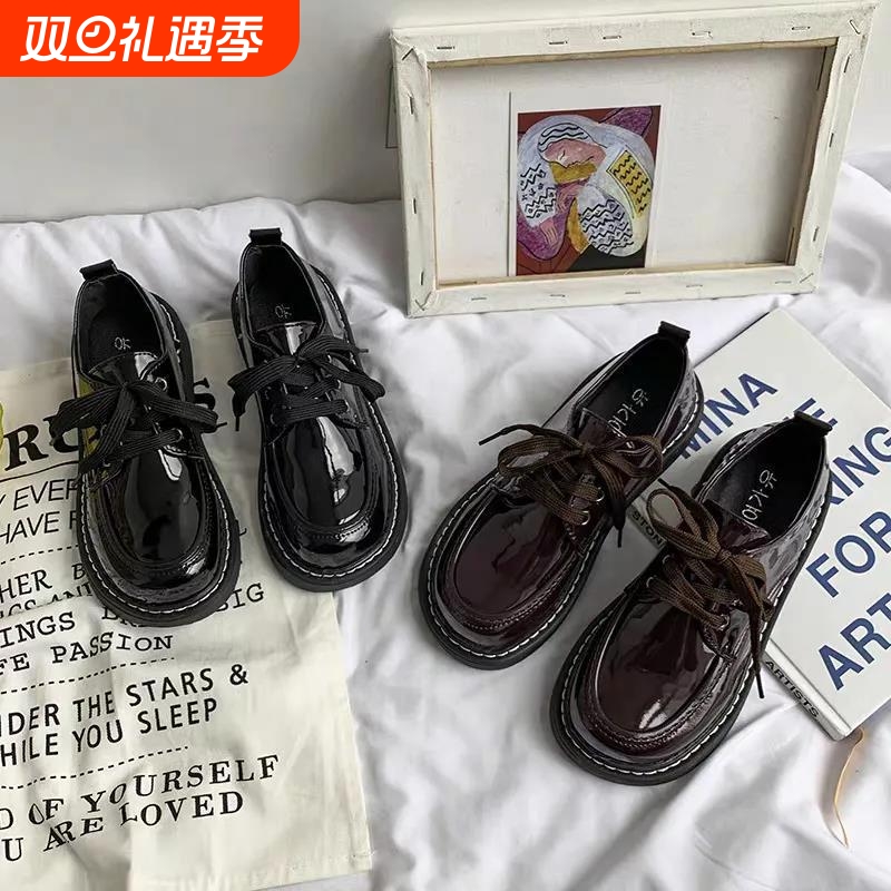 系带JK制服学生平底圆头小皮鞋女2025新款英伦学院风日系大头单鞋