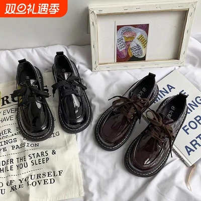 系带JK制服学生平底圆头小皮鞋女