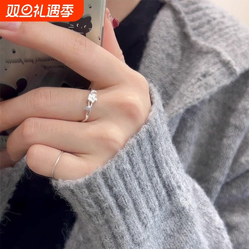 藤蔓花朵戒指女小众设计轻奢精致高级感开口2025新款可调节食指环