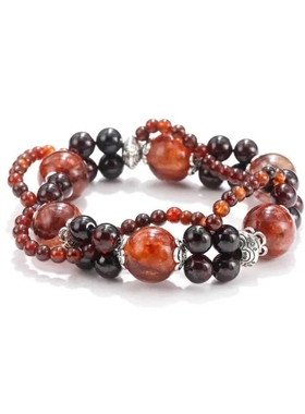 【石榴烬】水晶手串五行补火缺火手链红胶花水晶手链平衡能量