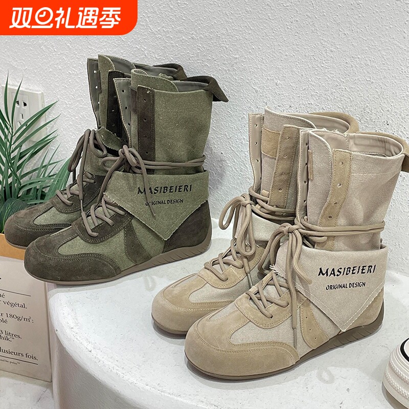 2025新款厚底短靴女秋季外穿中筒马丁靴复古内增高废土风工装靴女