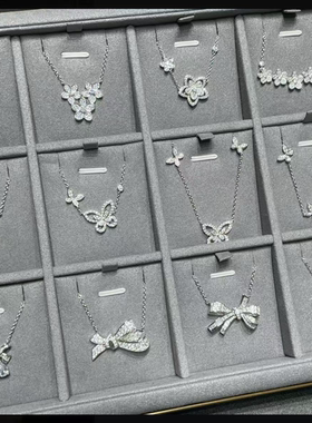 爆闪高定品质幻影满钻两只蝴蝶结项链女仿真钻石S925纯银