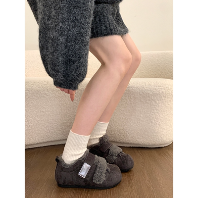 厚底内增高加绒豆豆勃肯鞋女毛毛雪地靴2025新款冬季保暖棉鞋毛绒