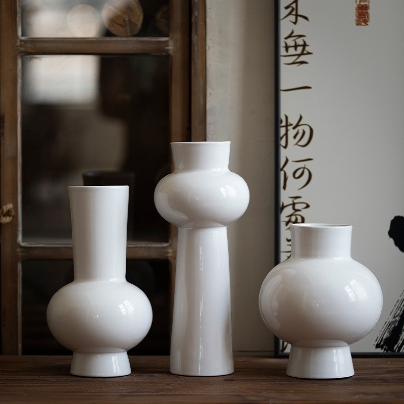 景德镇现代简约陶瓷花瓶高级感白色桌面花器客厅书房插花装饰摆件