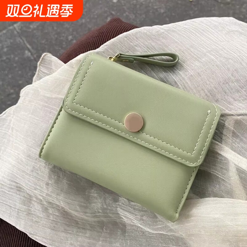 新款简约复古山茶花设计钱包女学生多功能短款钱卡包零钱包证件