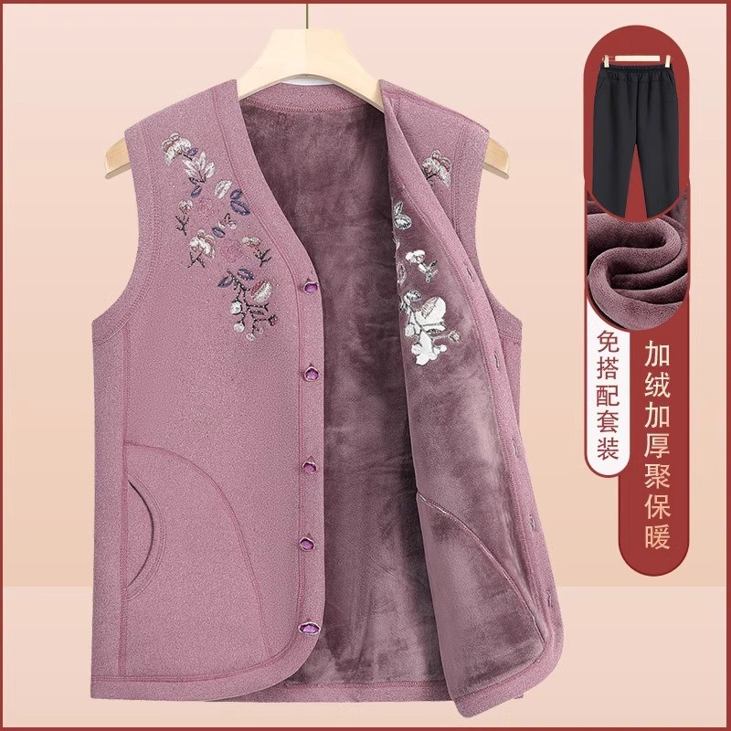 中老年人马甲女秋冬季加绒奶奶装背心妈妈外穿加厚马夹老太太外套