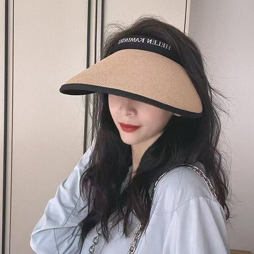UV线防晒帽子女款2026夏季黑胶发卡遮阳草帽空顶太阳帽帽檐黑色