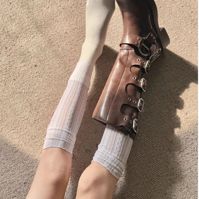 蕾丝花边袜套秋冬中筒堆堆袜腿套长筒袜配长筒靴小腿袜羊毛白色