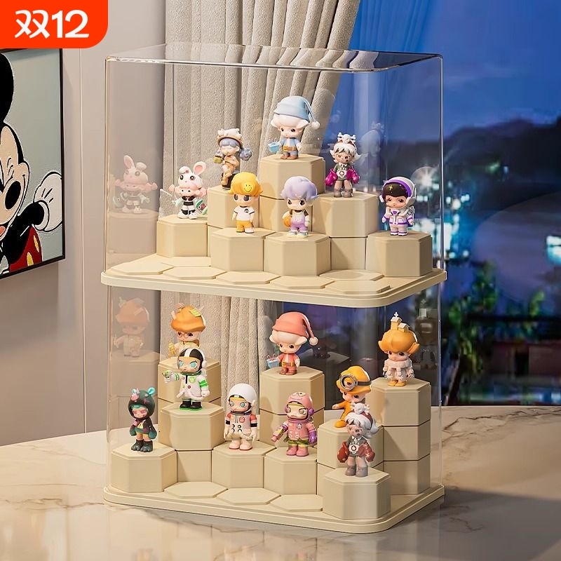 盲盒收纳展示架亚克力泡泡玛特娃娃玩偶小摆件积木透明手办展示柜
